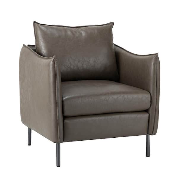 JAYDEN CREATION Hajo Grey Vegan Leather Armchair with Metal Legs