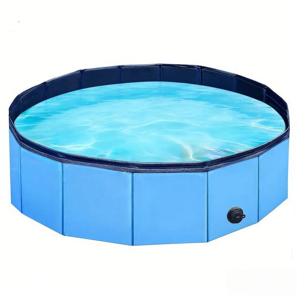 32 in. x 8 in. Round Hard Side Foldable Kiddie Pool Dog Pool with Non-Slip PP Board for Small Dogs Cats and Duck Bathing