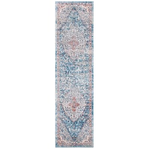 Madison Beige/Blue 2 ft. x 8 ft. Border Geometric Floral Medallion Runner Rug