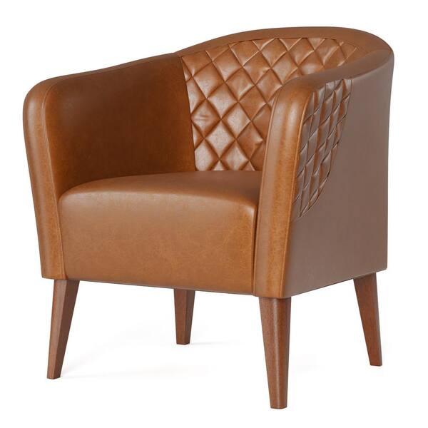 Brookside Vera Camel Faux Leather, Barrel Leather Chair