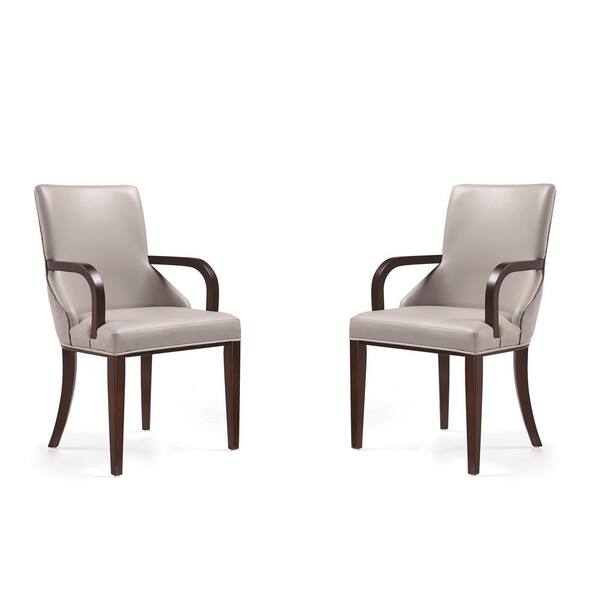 Manhattan Comfort Shubert Modern Light Grey Faux Leather and Velvet Upholstered Dining Armchair (Set of 2)