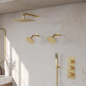 ZenithRain Shower System 8-Spray 12&6 in. Dual Wall Mount Fixed and Handheld Shower Head 2.5 GPM in Brushed Gold