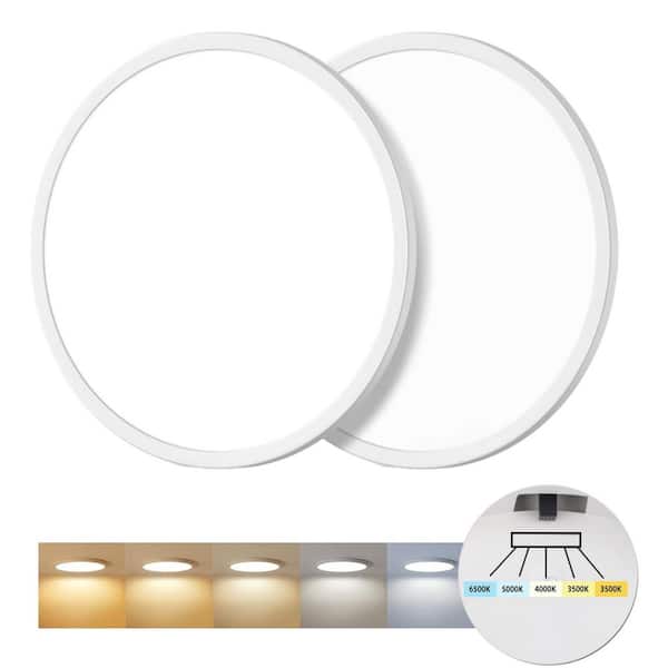 16 in. White Slim LED Flush Mount 4800 Lumens 3000K~6500K Selectable Indoor Bedroom Closet Kitchen Lighting (2-Pack)