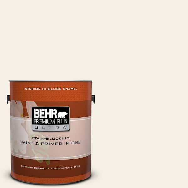 BEHR Premium Plus Ultra 1 gal. #BWC-01 Simply White Hi-Gloss Enamel Interior Paint and Primer in One