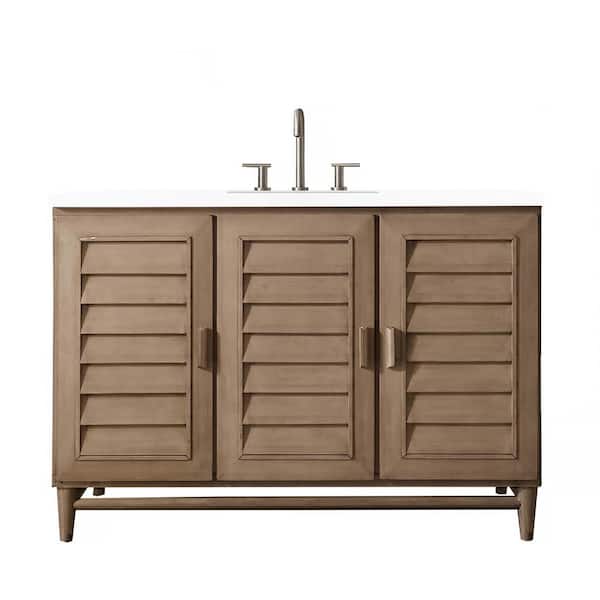 James Martin Vanities Portland 48.0 in. W x 23.5 in. D x 34.3 in. H Bathroom Vanity in Whitewashed Walnut with White Zeus Quartz Top