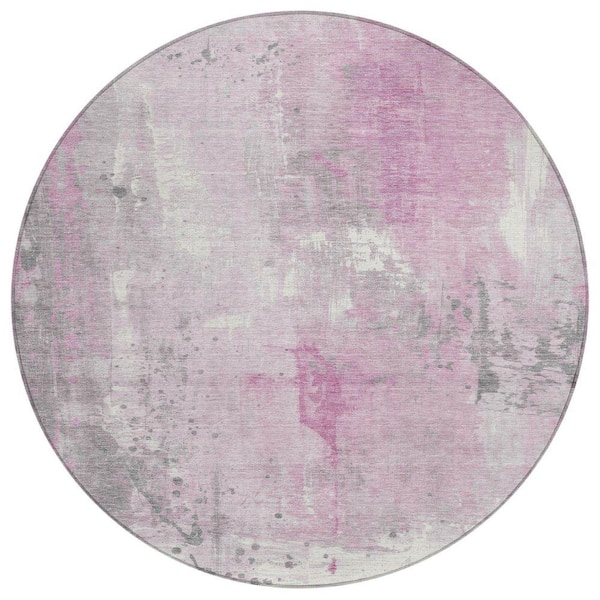 Chantille Machine Washable Indoor/Outdoor Abstract ACN1840 Pink 8 ft. x 8 ft. Round Rug