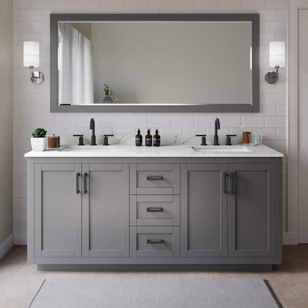 Wyndham Collection Miranda 72 in. W x 22 in. D x 33.75 in. H Double Bath Vanity in Dark Gray with Giotto Quartz Top