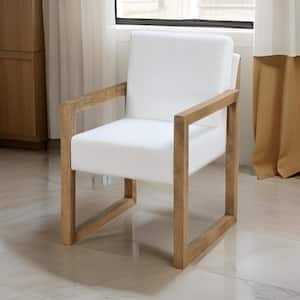 White and Brown Polyester Wooden Frame Dining Chair