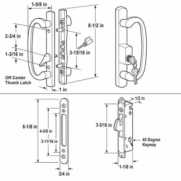 1-Piece White Offset Keyed Sliding Bath Patio Door Handle Set Mortise Lock Included, Fits 1-3/8 in. to 2 in. Thick Doors