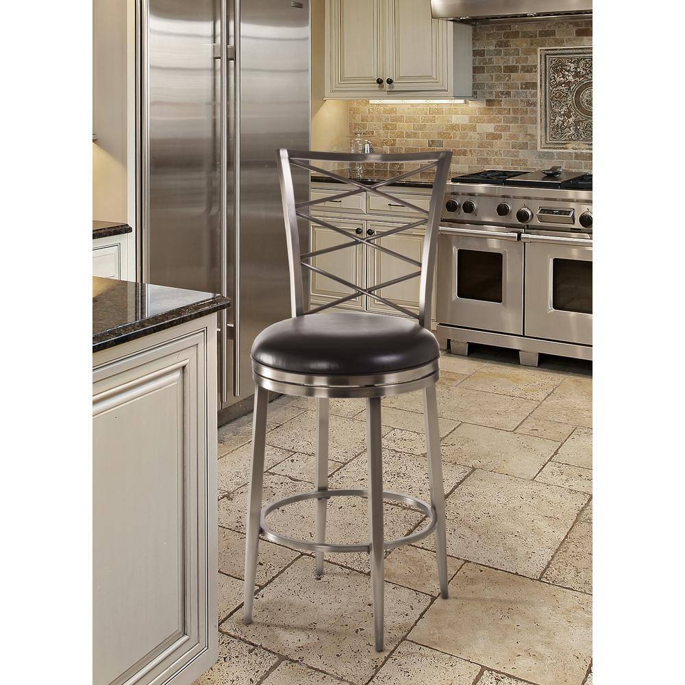 Harlow Antique Pewter 43.75" Metal Swivel Counter Stool with Black Vinyl Seat
