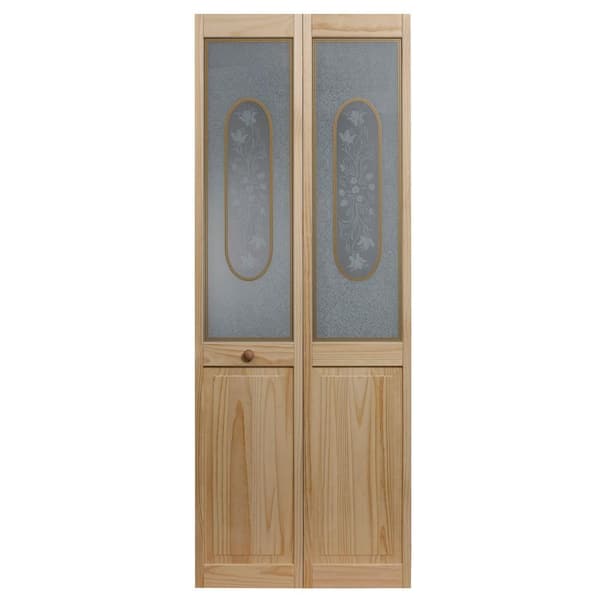 Pinecroft 32 in. x 80 in. Glass Over Panel Victorian 1/2-Lite Decorative Universal/Reversible Interior Wood Bi-fold Door