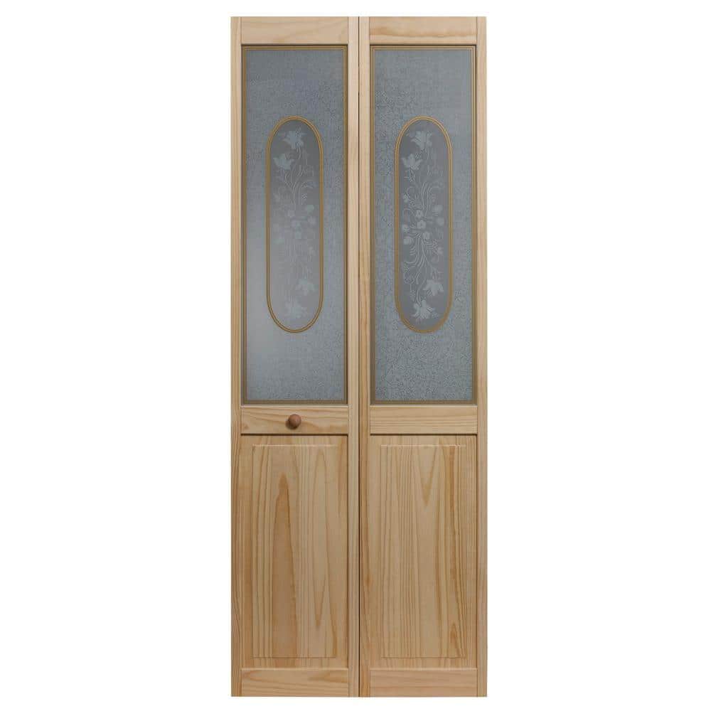 Victorian Unfinished Pine Bifold Door with Patterned Glass