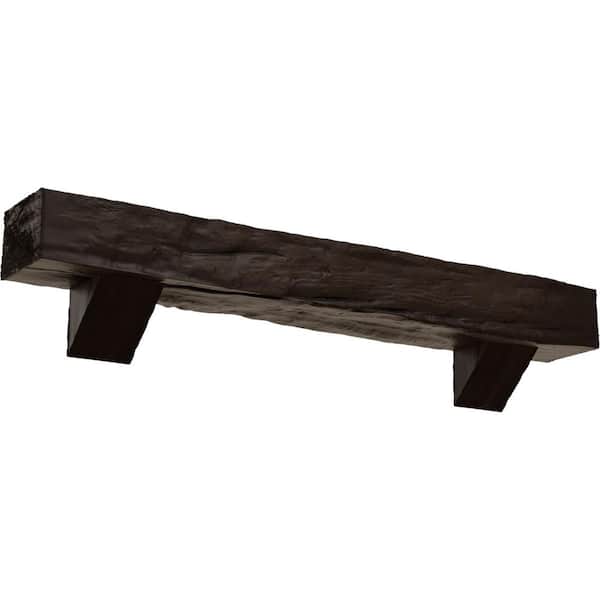 Ekena Millwork 8 in. x 8 in. x 7 ft. Riverwood Faux Wood Fireplace Mantel Kit with Breckinridge Corbels, Natural Mahogany