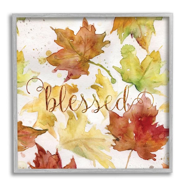 Stupell Industries Blessed Fall Maple Leaves by Carol Robinson 1 Piece Framed Graphic Print Typography Poster Art Print 12 in. x 12 in.