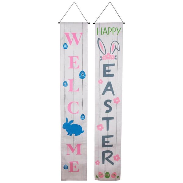 Welcome and Happy Easter Outdoor Hanging Door Banners-71  in.-Set of 2