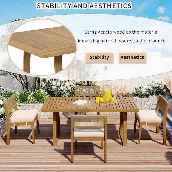 Orange Casual Acacia Wood Outdoor Patio Dining Table Set For