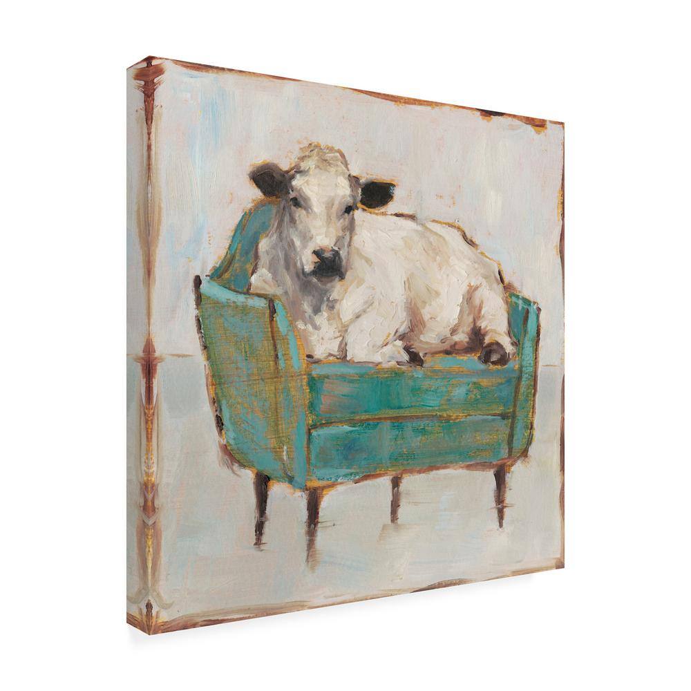Ethan Harper White Cow on Green Chair Canvas Print, 14" x 14"