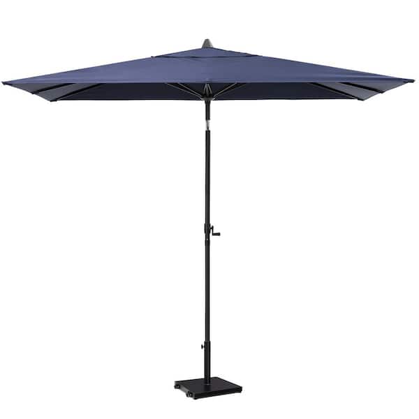 9 ft. x 5 ft. Rectangular Metal Market Crank and Tilt Outdoor Patio Umbrella in Navy with 40 lbs. Stand with Wheels