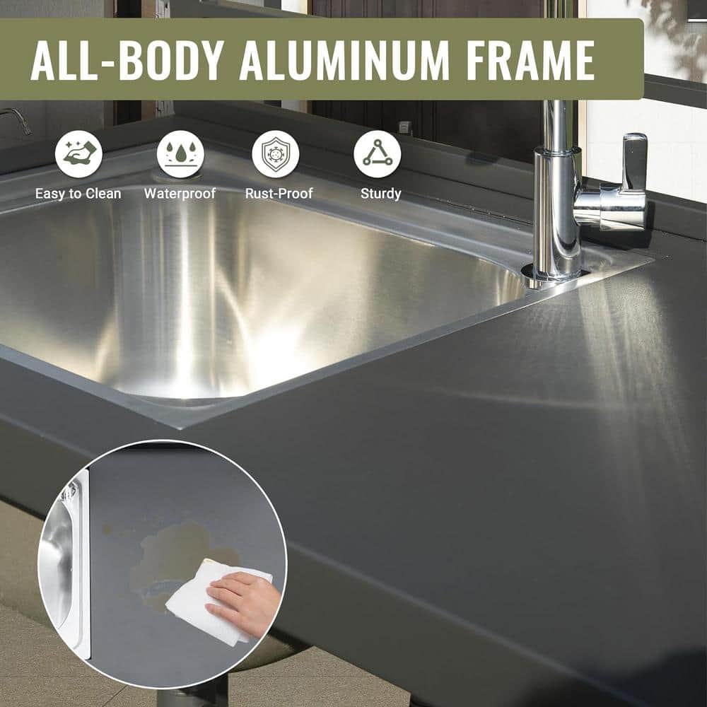 Gray Aluminum Outdoor Kitchen Island with Sink and Storage