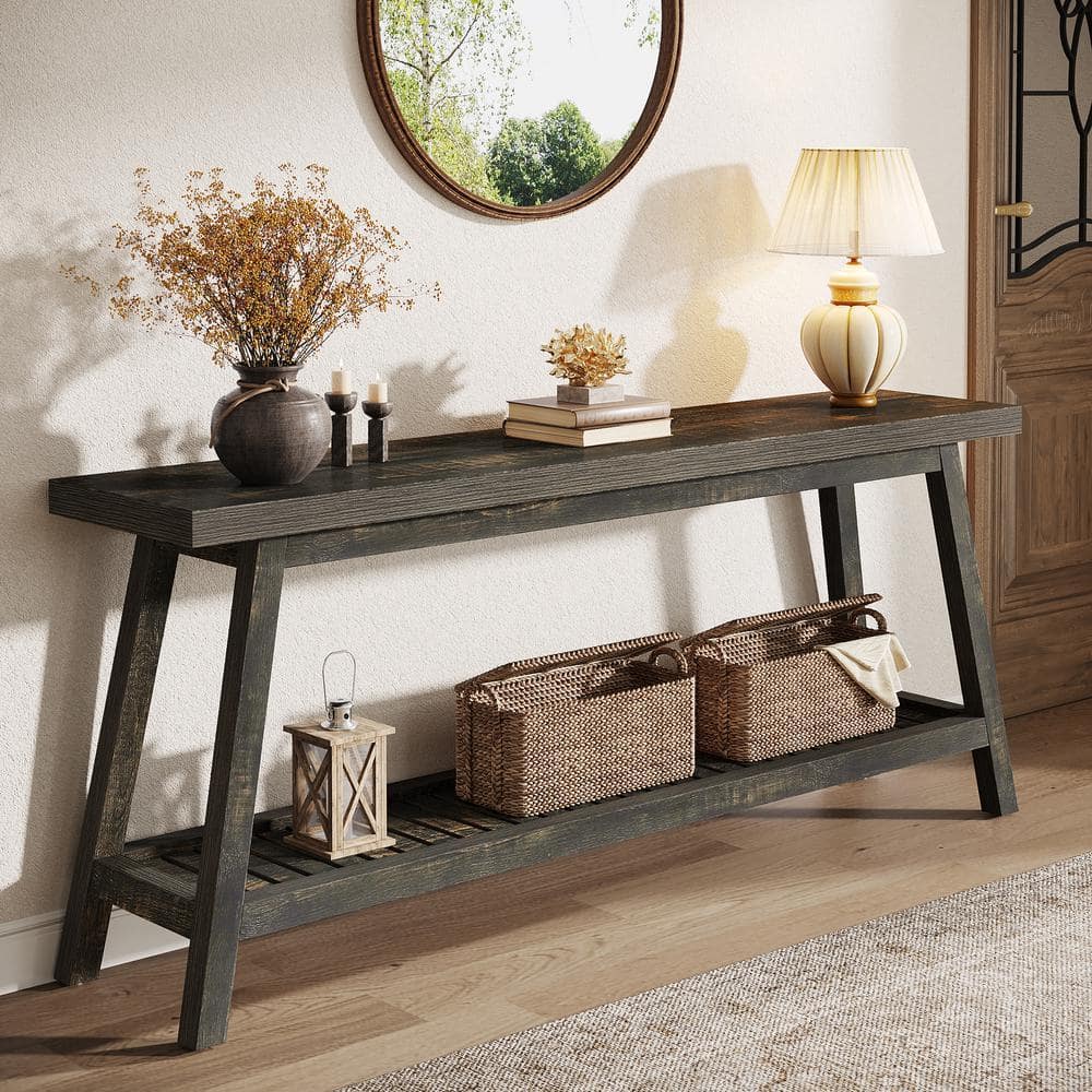 BYBLIGHT Turrella 70.86 in. Dark Brown Rectangle Wood Console Table ...