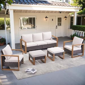 Allcot Brown 5-Piece Wicker Patio Conversation Set with Beige Cushions