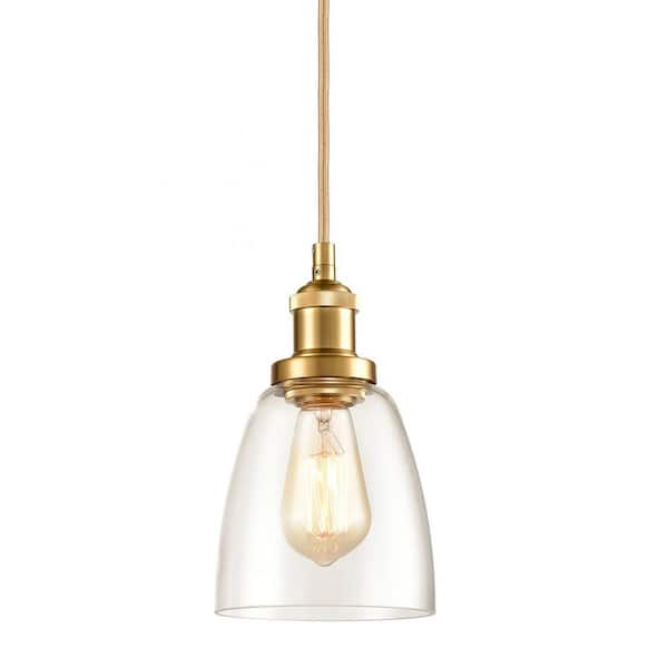 CLAXY 60 Watt 1 Light Gold Finished Shaded Pendant Light with Clear glass Glass Shade and No Bulbs Included