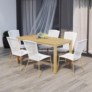 7-Piece Wicker Outdoor Dining Set with 60 in. Aluminum Rectangular Table