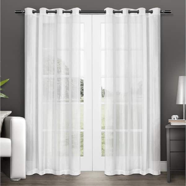 Penny Winter White Solid Sheer Grommet Top Curtain, 50 in. W x 108 in. L (Set of 2)