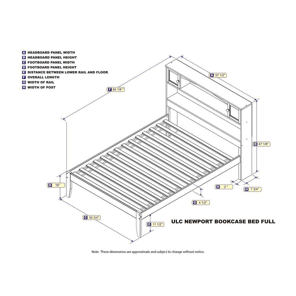 Newport Full Double Platform Bed with Bookcase Headboard and Storage Drawers in White