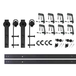 10 ft./120 in. Black Rustic Ceiling Mount Non-Bypass Sliding Barn Door Track and Hardware Kit for Double Doors