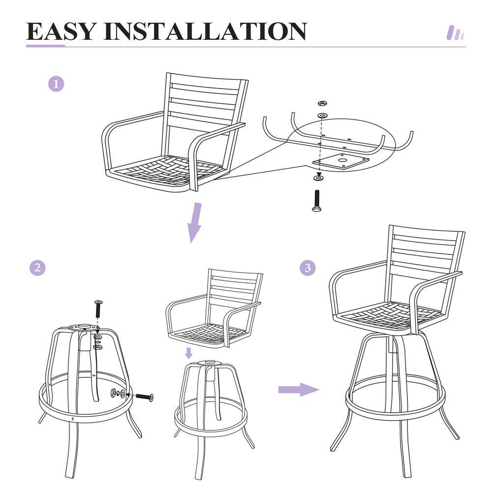 Ergonomic Black Cast Aluminum Swivel Bar Chair with Milano Char Cushion