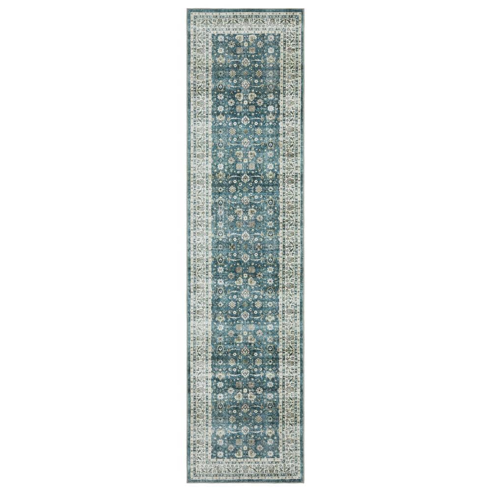 AVERLEY HOME Summit Teal/Ivory 2 ft. x 8 ft. Traditional Oriental ...