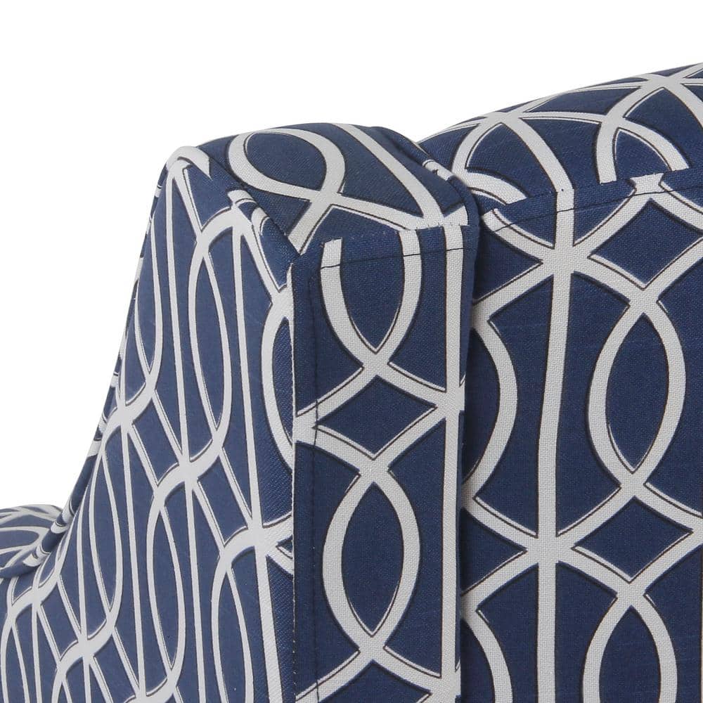 Classic Blue Trellis Swoop Arm Accent Chair with Wood Legs
