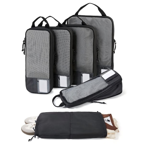 6-Set Compression Packing Cubes, Lightweight Luggage Organizer Bags, Durable Space Saver Travel Essentials, Black