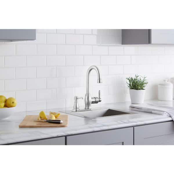 Newbury Single-Handle Bar Faucet in Stainless Steel with Soap Dispenser