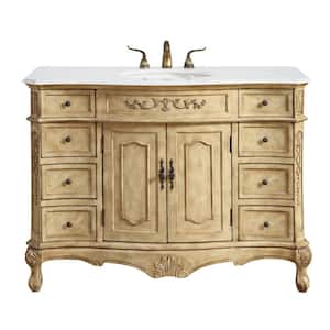 Simply Living 48 in. W x 21 in. D x 36 in. H Bath Vanity in Antique Beige with Ivory White Engineered Marble