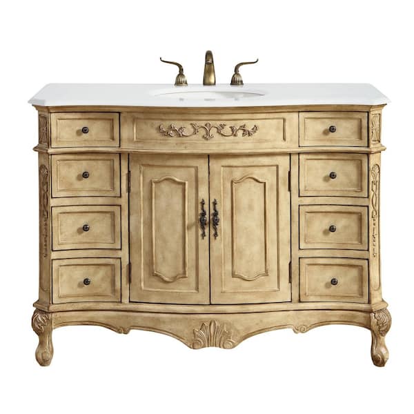 Unbranded Simply Living 48 in. W x 21 in. D x 36 in. H Bath Vanity in Antique Beige with Ivory White Engineered Marble