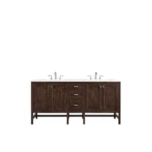 Addison 72 in. W x 23.5 in.D x 35.5 H Double Bath Vanity in Mid Century Acacia with Solid Surface Top in Arctic Fall
