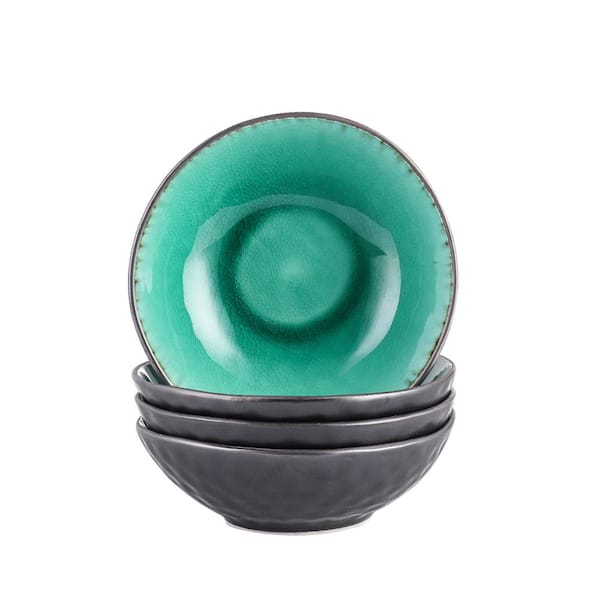 vancasso Coco 18.6 oz. Green Japanese-Style Stoneware Rice Dessert Cereal Bowls Large Serving Bowl (Set of 4)
