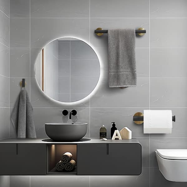 3-Piece Bath Hardware Set with Towel Hook and Toilet Paper Holder and Towel Bar Wall Mount Accessory Set in Black Gold