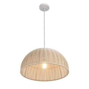 1-Light 16.14 in. Bamboo Natrual Farmhouse Pendant Light Adjustable Rustic Basket Handmade Woven Hanging Lighting