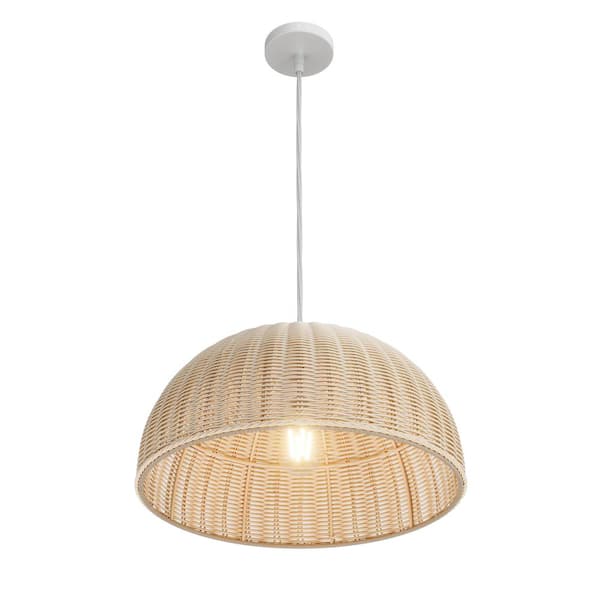 aiwen 1-Light 16.14 in. Bamboo Natrual Farmhouse Pendant Light Adjustable Rustic Basket Handmade Woven Hanging Lighting