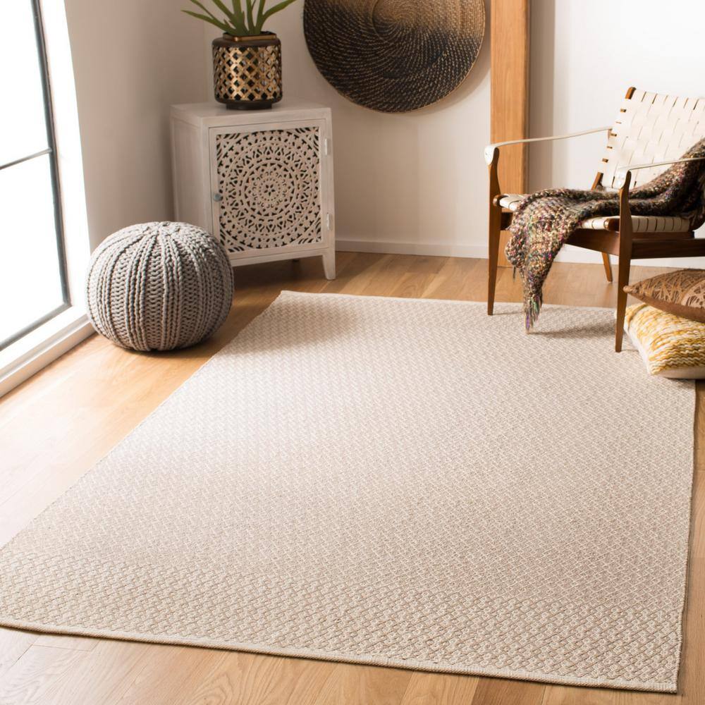 Ivory and Grey Hand Woven Cotton Square Area Rug