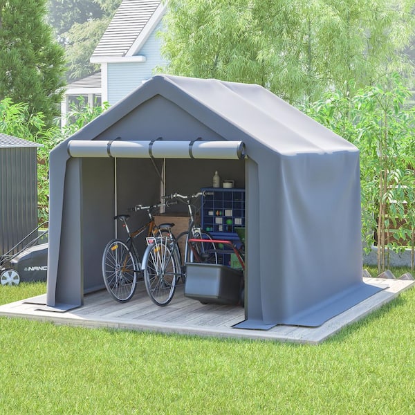 8 ft. x 8 ft. All-Weather Motorcycle Carport with Waterproof UV-Resistant Cover, Outdoor Storage Shed-Gray