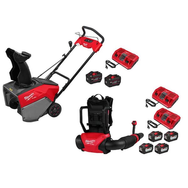 M18 FUEL 18V 21 in. Cordless Dual Battery Single Stage Snow Blower w/ Backpack Blower, (6) 12.0 Ah Battery, (3) Chargers