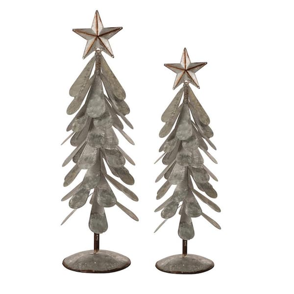 Glitzhome 18 in. H Galvanized Metal Christmas Table Tree Decor (Set of 2)