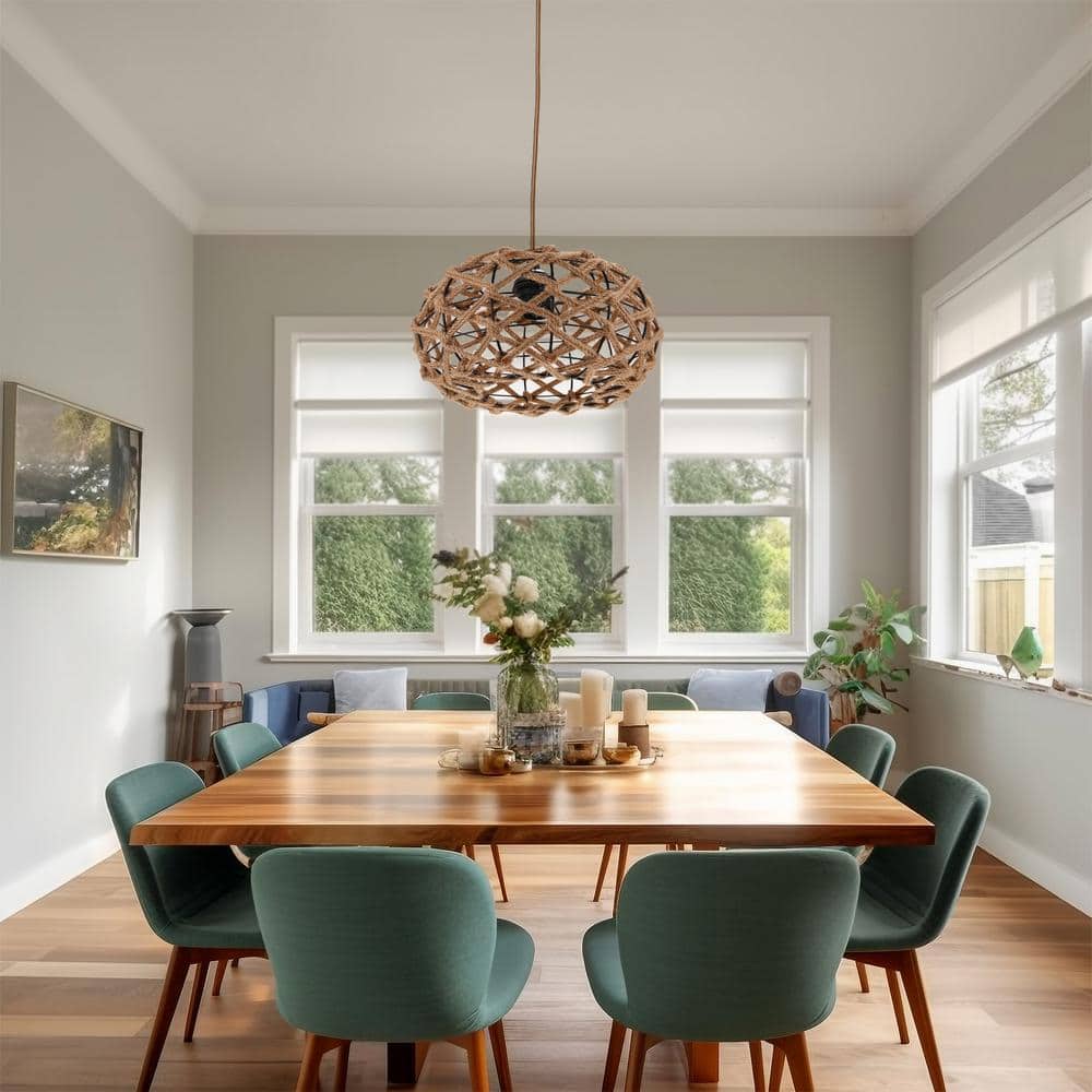 1-Light Brown Plug-in Boho Rustic Hand-Woven Hemp Rope Cage Basket Pendant Light for Farmhouse Kitchen Dining Room price history on PriceWatchPro