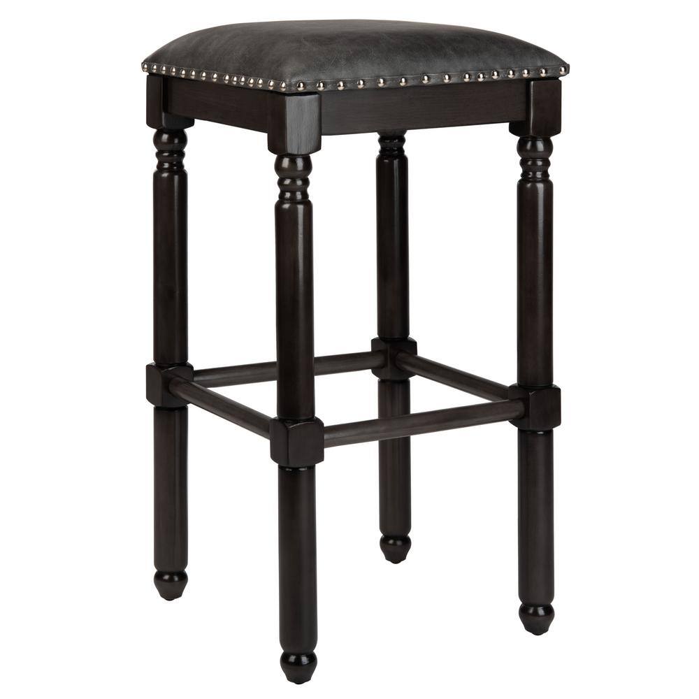 Preston Gray Walnut Backless Bar Stools with Nailhead Trim, Set of 2