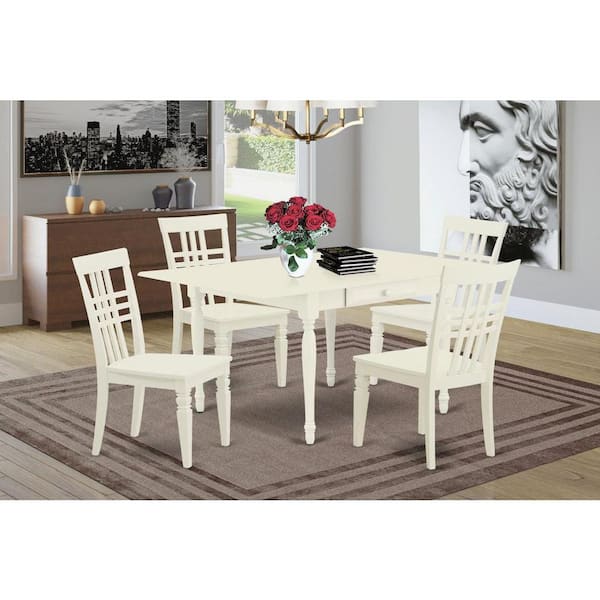 East West Furniture 5-Piece Linen White Finish Solid Wood Top - Dining Room Set - Seats 4