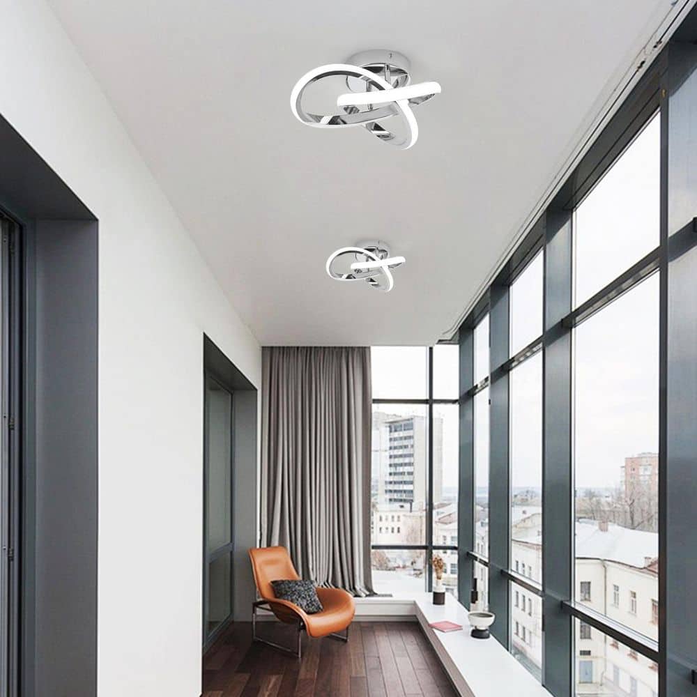 aiwen Modern 11.02 in. 1-Light LED Chrome Semi-Flush Mount Curved